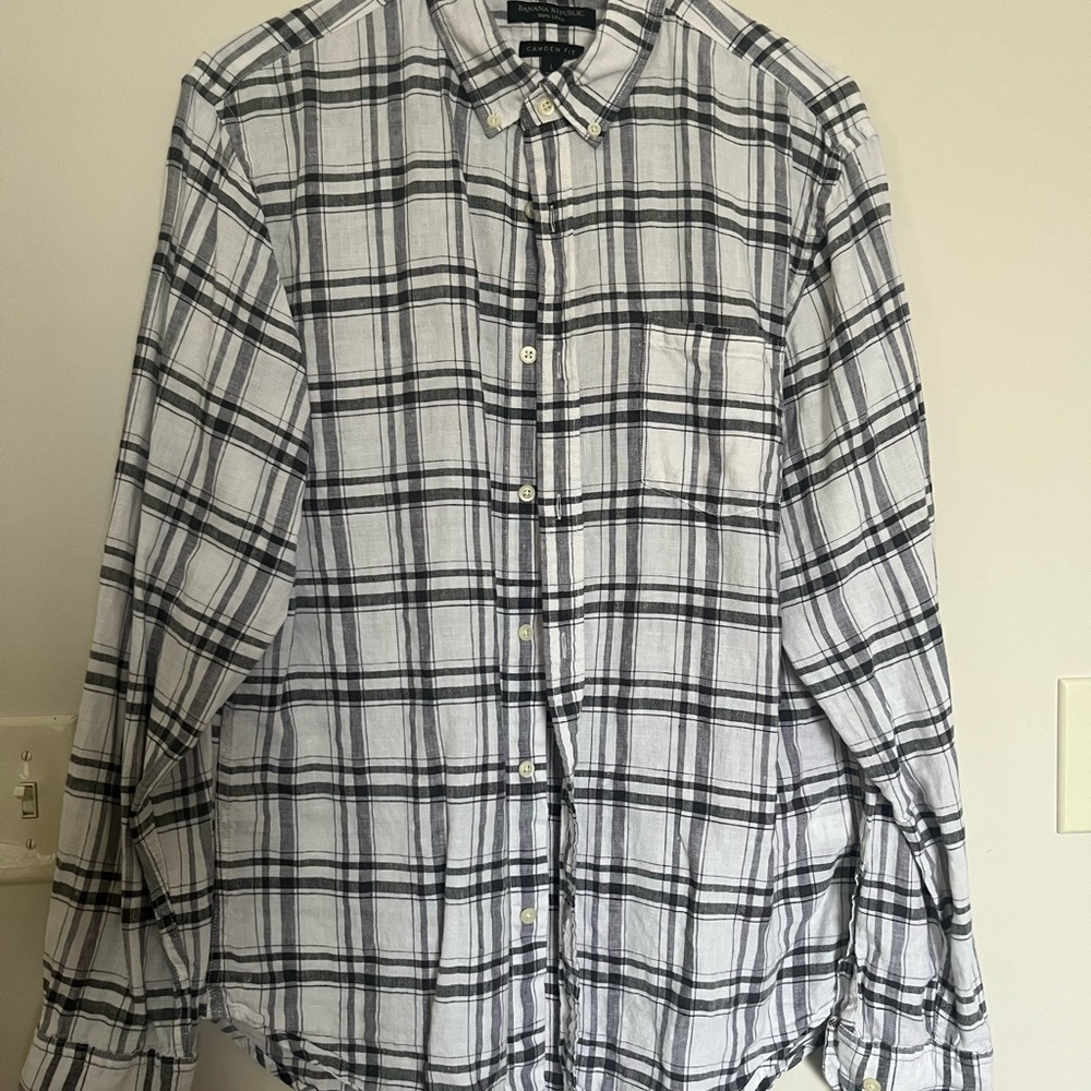 Black and White Plaid Button-Up Shirt